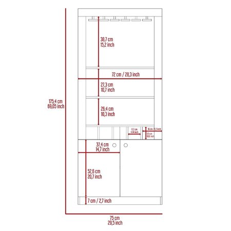 Tuhome Montenegro Bar Cabinet, Double Door Cabinet, Five Built-in Wine Rack, Three Shelves, Espresso MLC5013